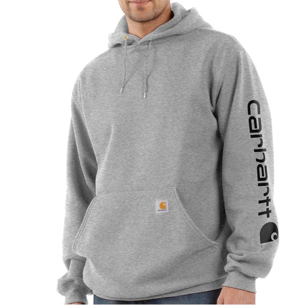 Gray hoodie with Carhartt logo on a white background