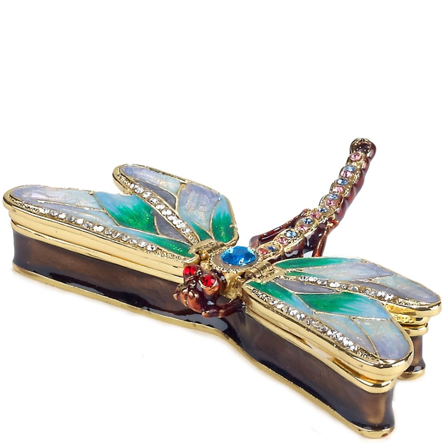 Decorative butterfly-shaped box with gemstones on a white background