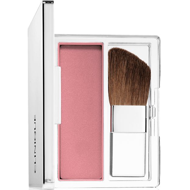 Pink blush with a brush in a clear case on a white background