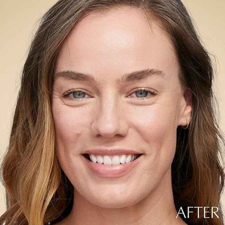 A woman's face showing before and after use of makeup.