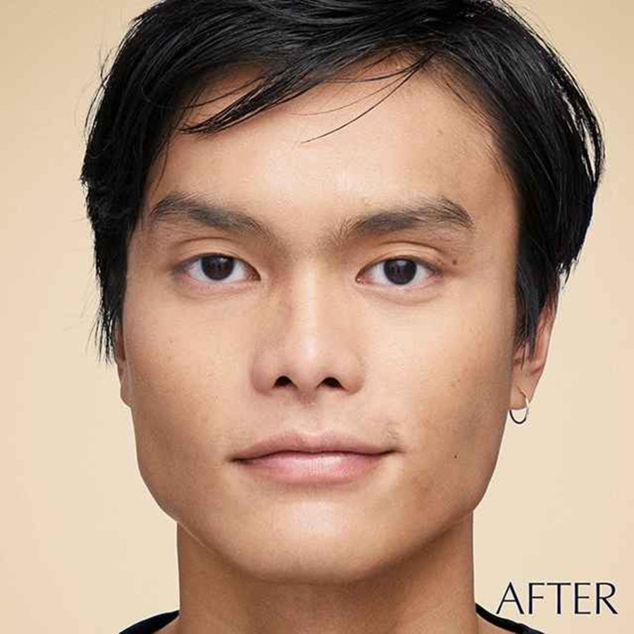 A woman's face showing before and after use of makeup.