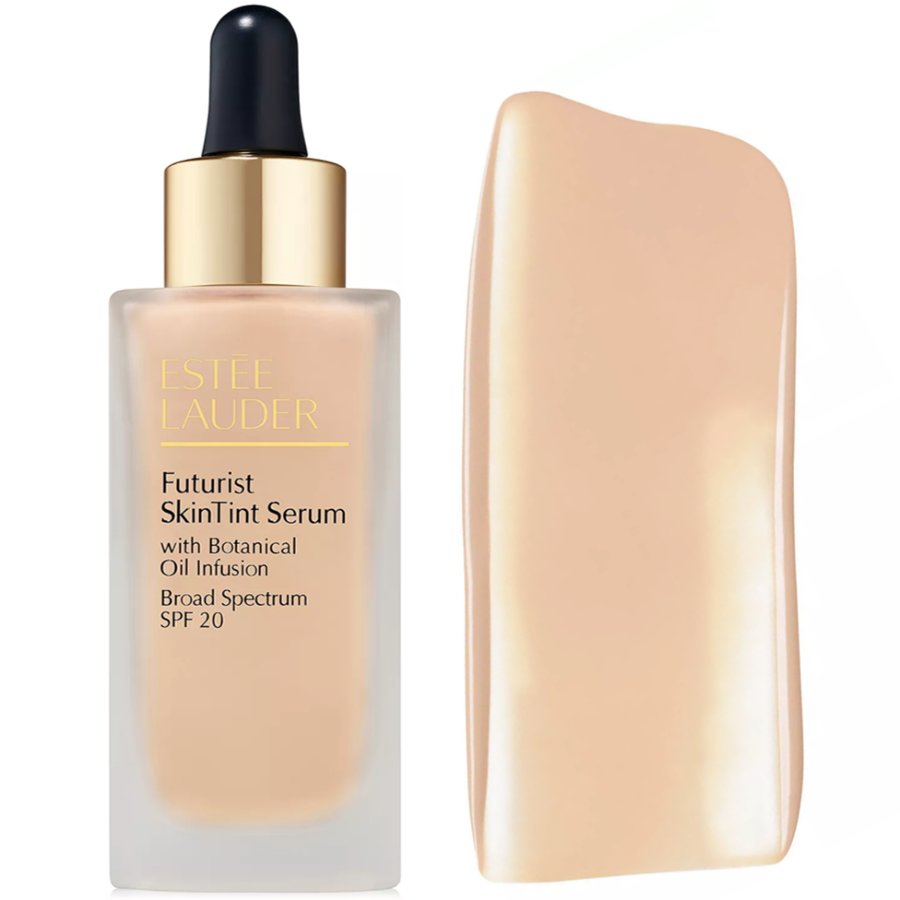 Estée Lauder Futurist SkinTint Serum with color swatch on a white background