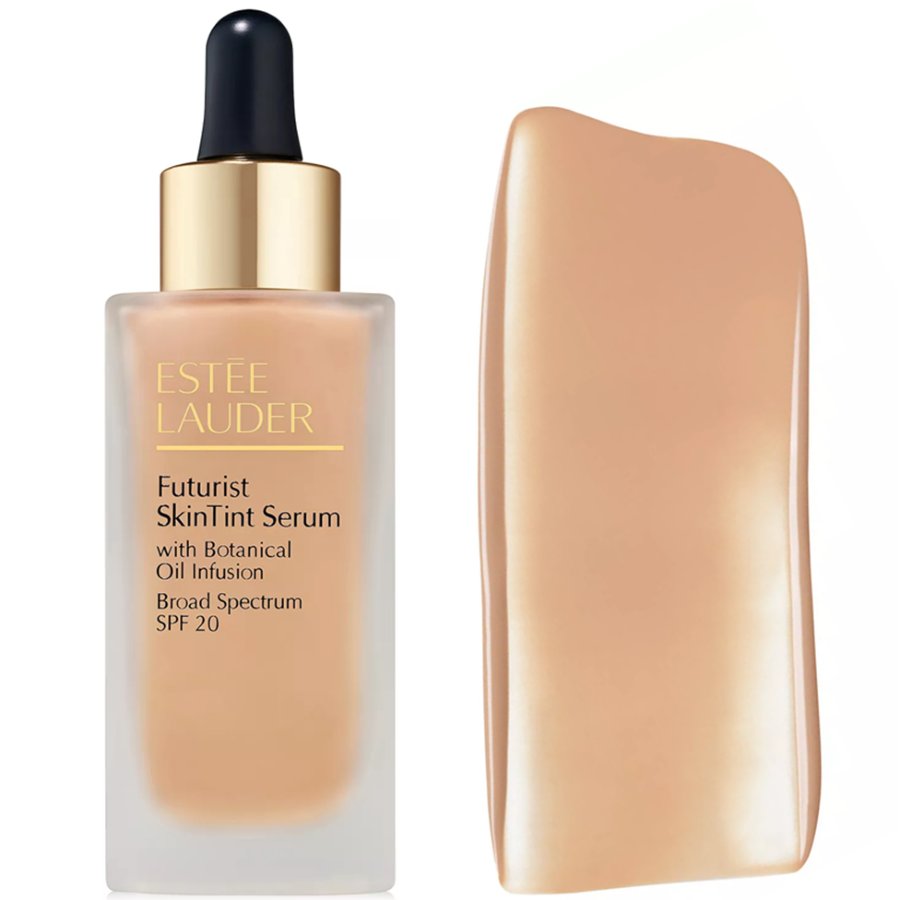 Estée Lauder Futurist SkinTint Serum with color swatch on a white background