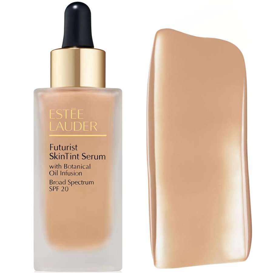 Estée Lauder Futurist SkinTint Serum with color swatch on a white background