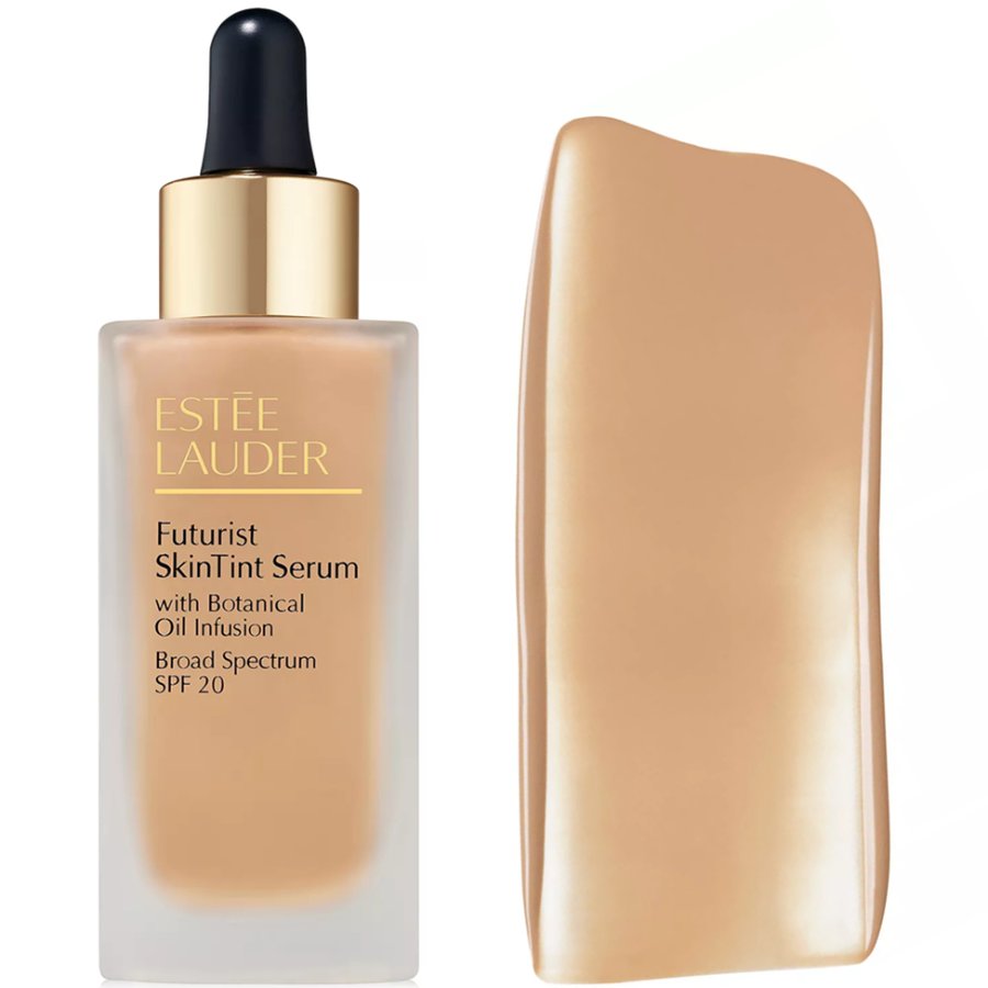 Estée Lauder Futurist SkinTint Serum with color swatch on a white background