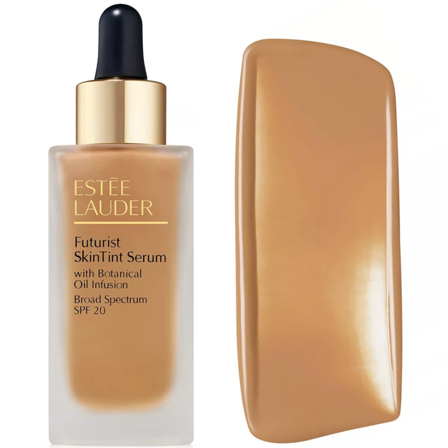 Estée Lauder Futurist SkinTint Serum with color swatch on a white background