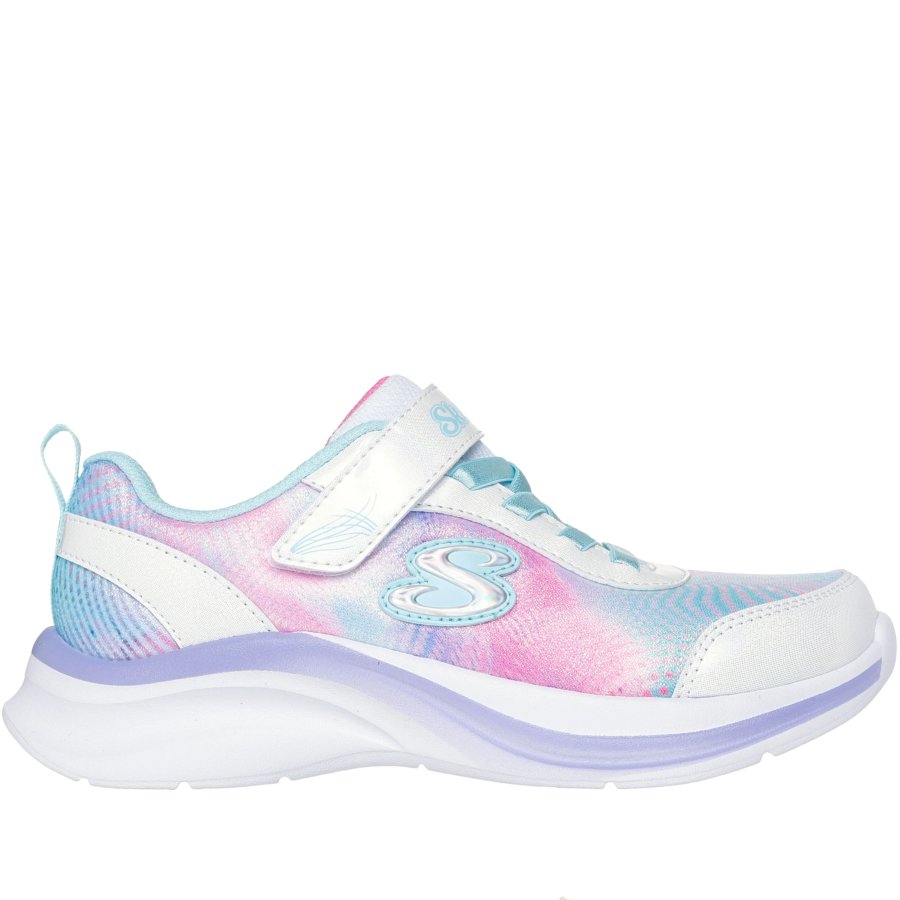 Pastel tie-dye sneaker with a visible brand logo on a white background
