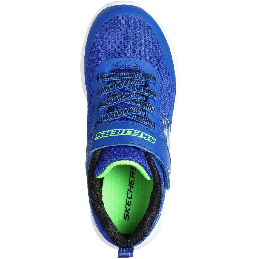 Blue sneaker with green interior on a white background