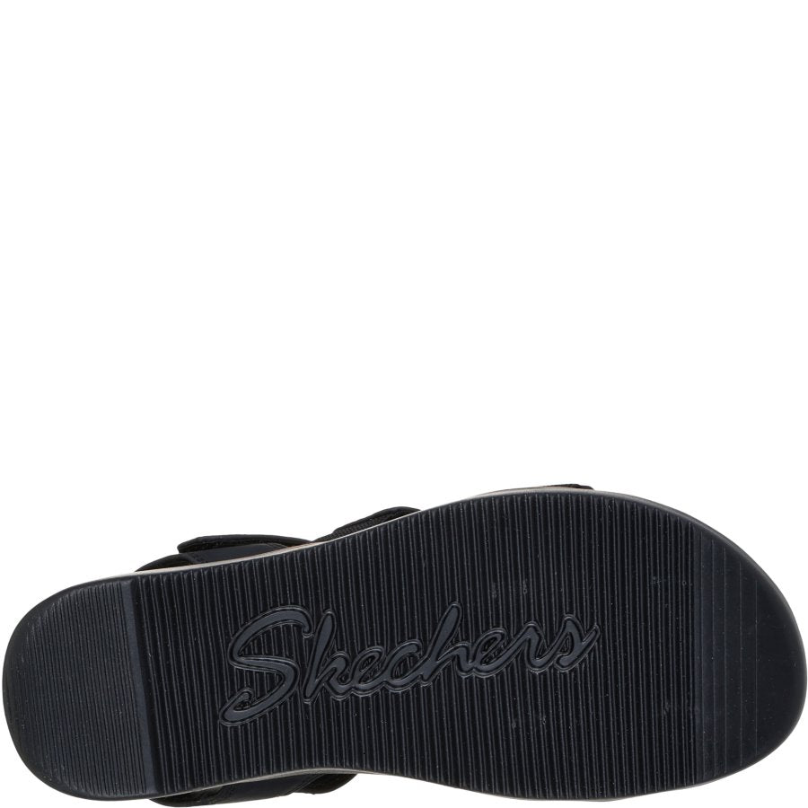 Black shoe sole with 'Skechers' branding on a white background
