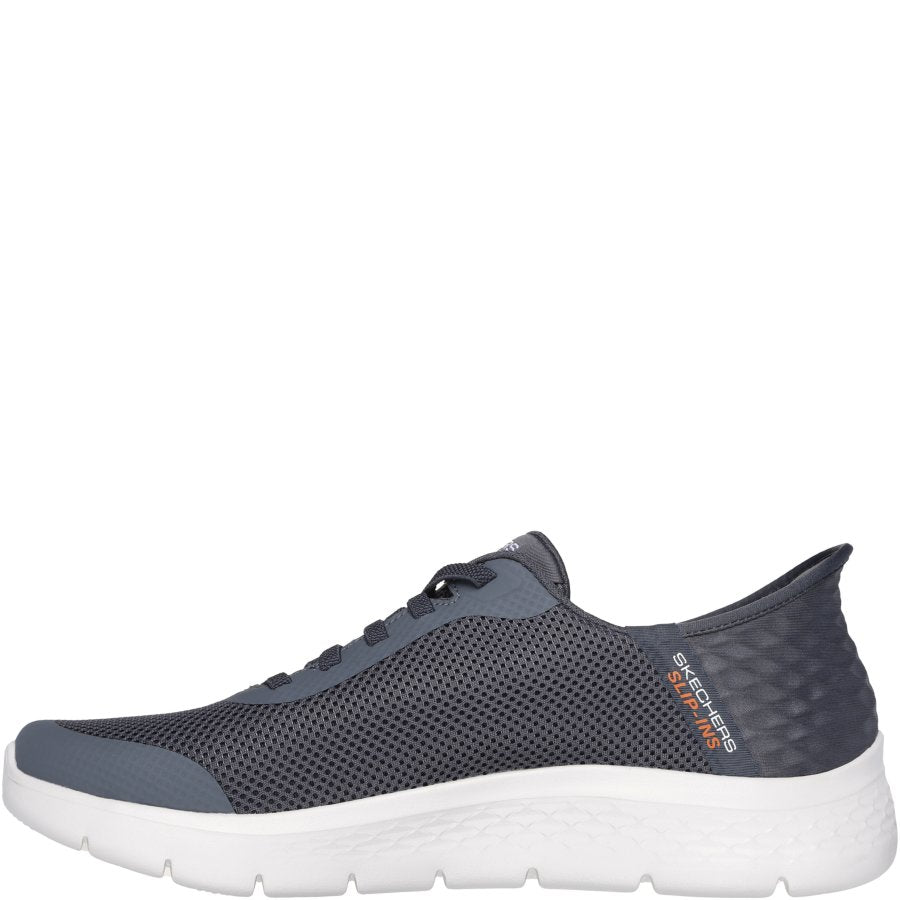 Gray sneaker with white sole on a white background