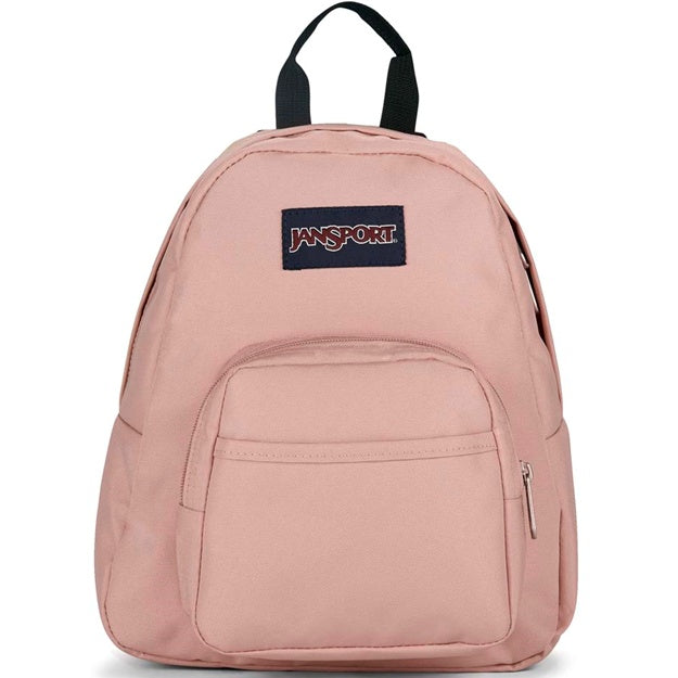Pink Jansport backpack with a visible brand logo on a white background