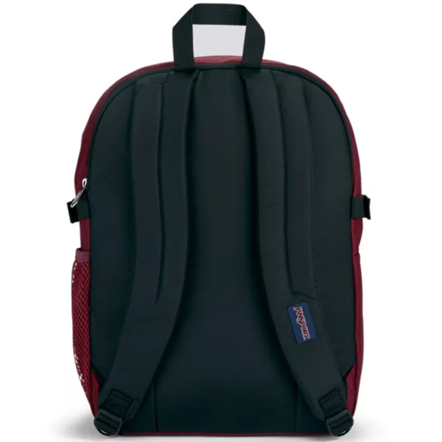 Backpack with red and black design on a white background