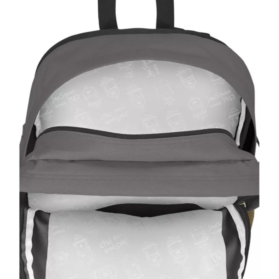Gray Jansport backpack on a white background