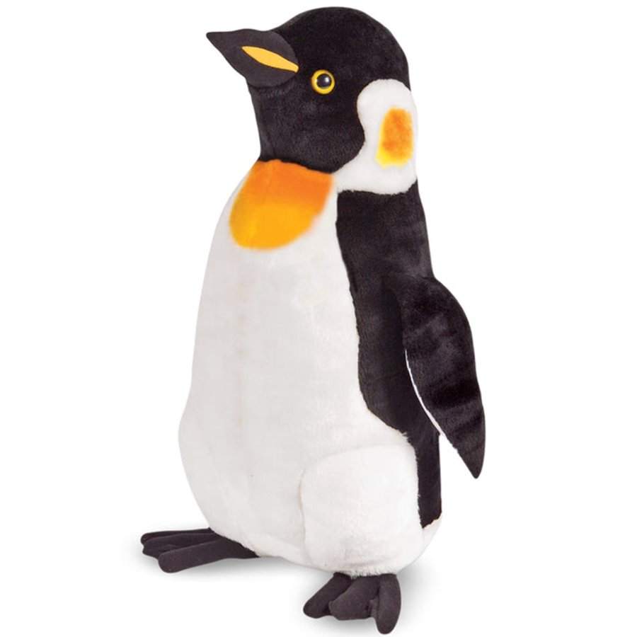 Plush penguin toy on a white background