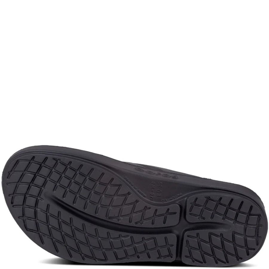 Black shoe sole with tread pattern on a white background
