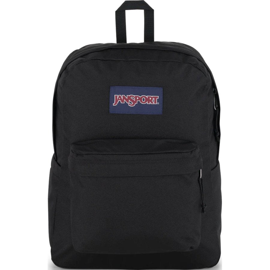 Black backpack with Jansport logo on a white background