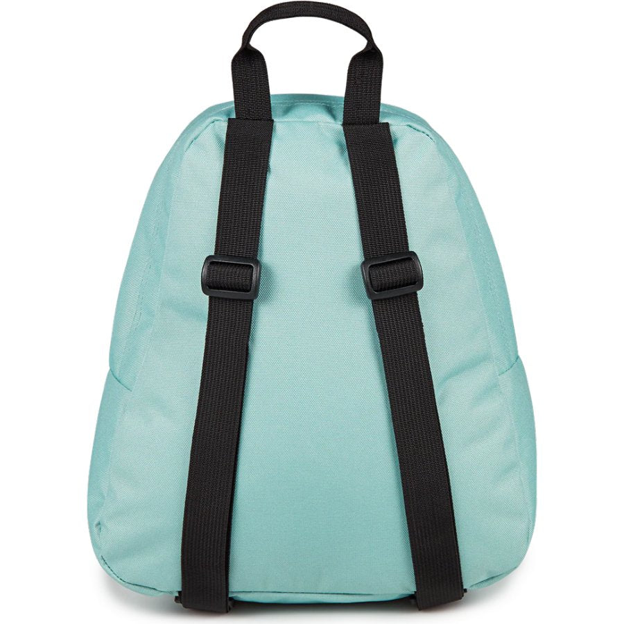 Light blue Jansport backpack with black straps on a white background