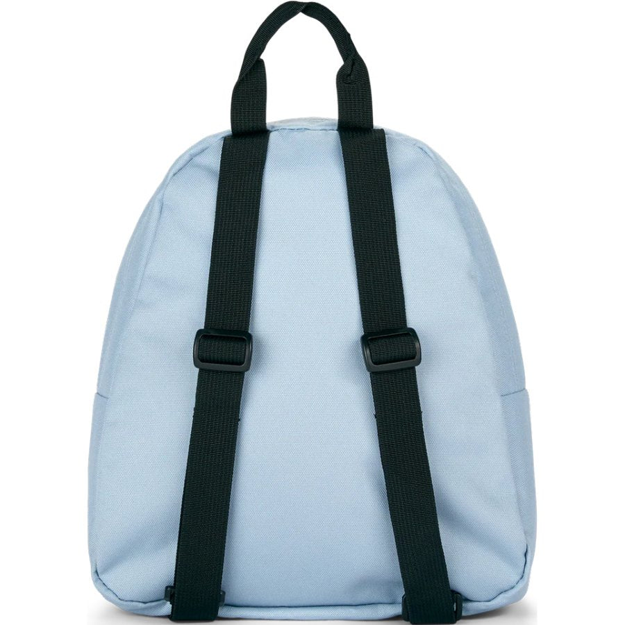 Light blue Jansport backpack with black straps on a white background