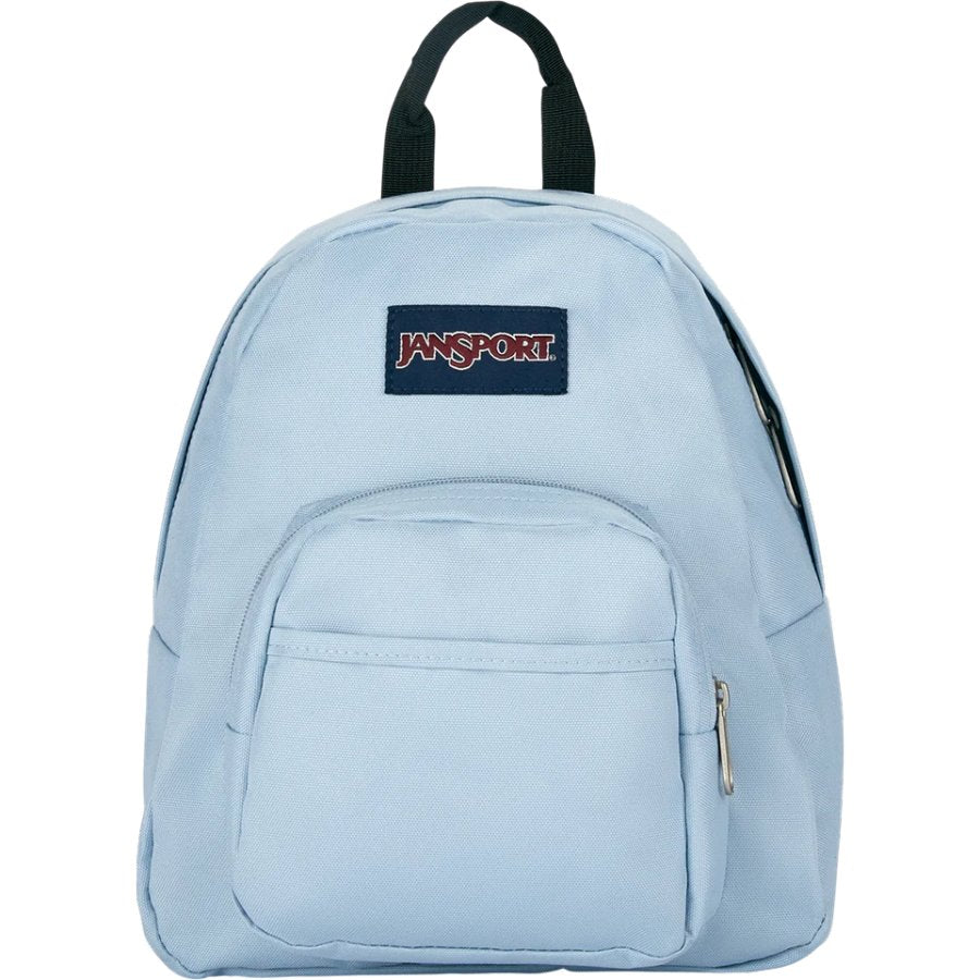 Light blue backpack with a Jansport logo on a white background