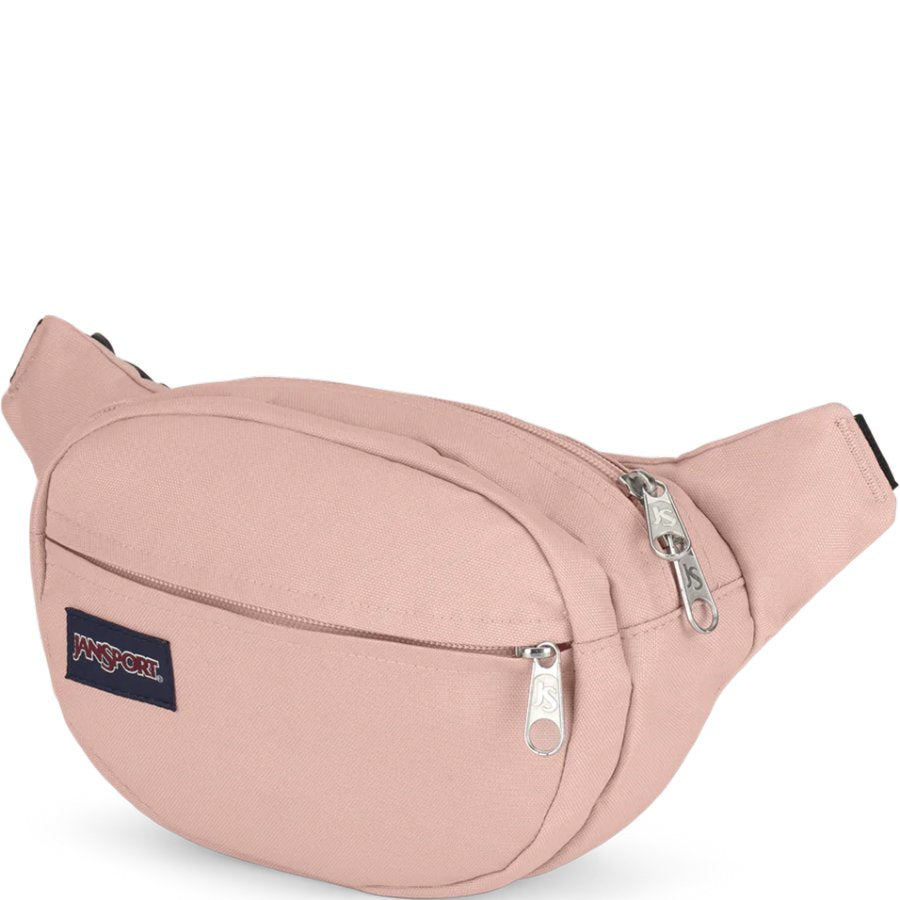 Pink Jansport waist bag with a visible brand logo on a white background