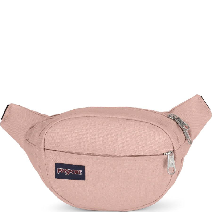 Pink waist bag with JanSport logo on a white background