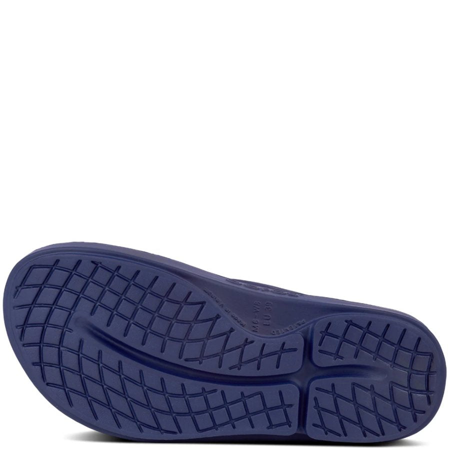 Navy blue shoe sole with tread pattern on a white background