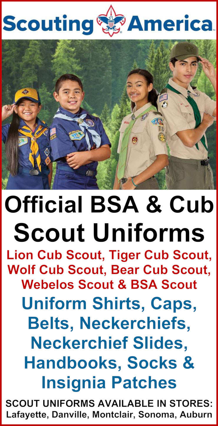 Advertisement for Scouting America featuring Cub Scout uniforms with text about available products.