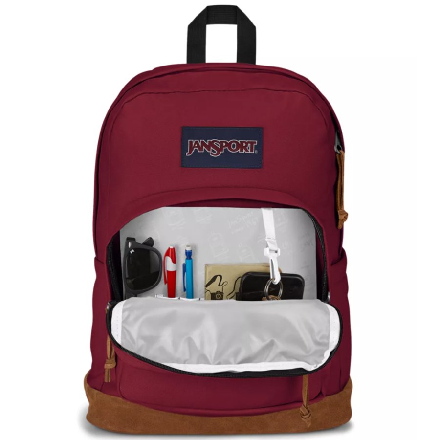 Maroon backpack with Jansport logo on a white background