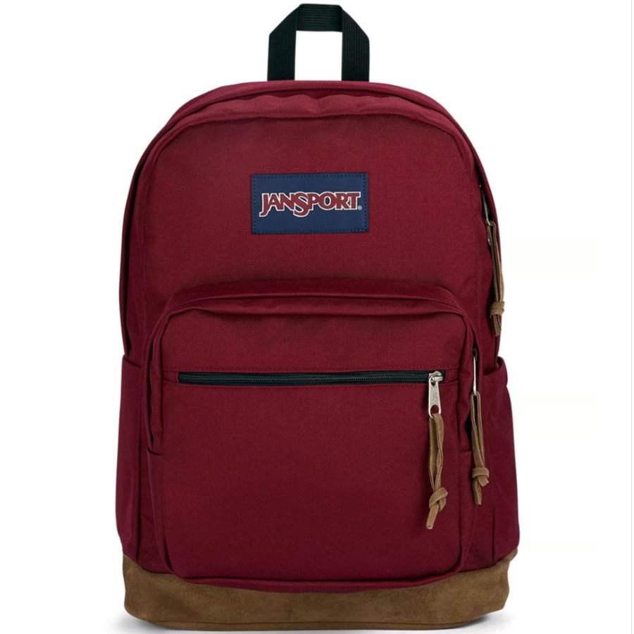 Red backpack with a visible Jansport logo on a white background
