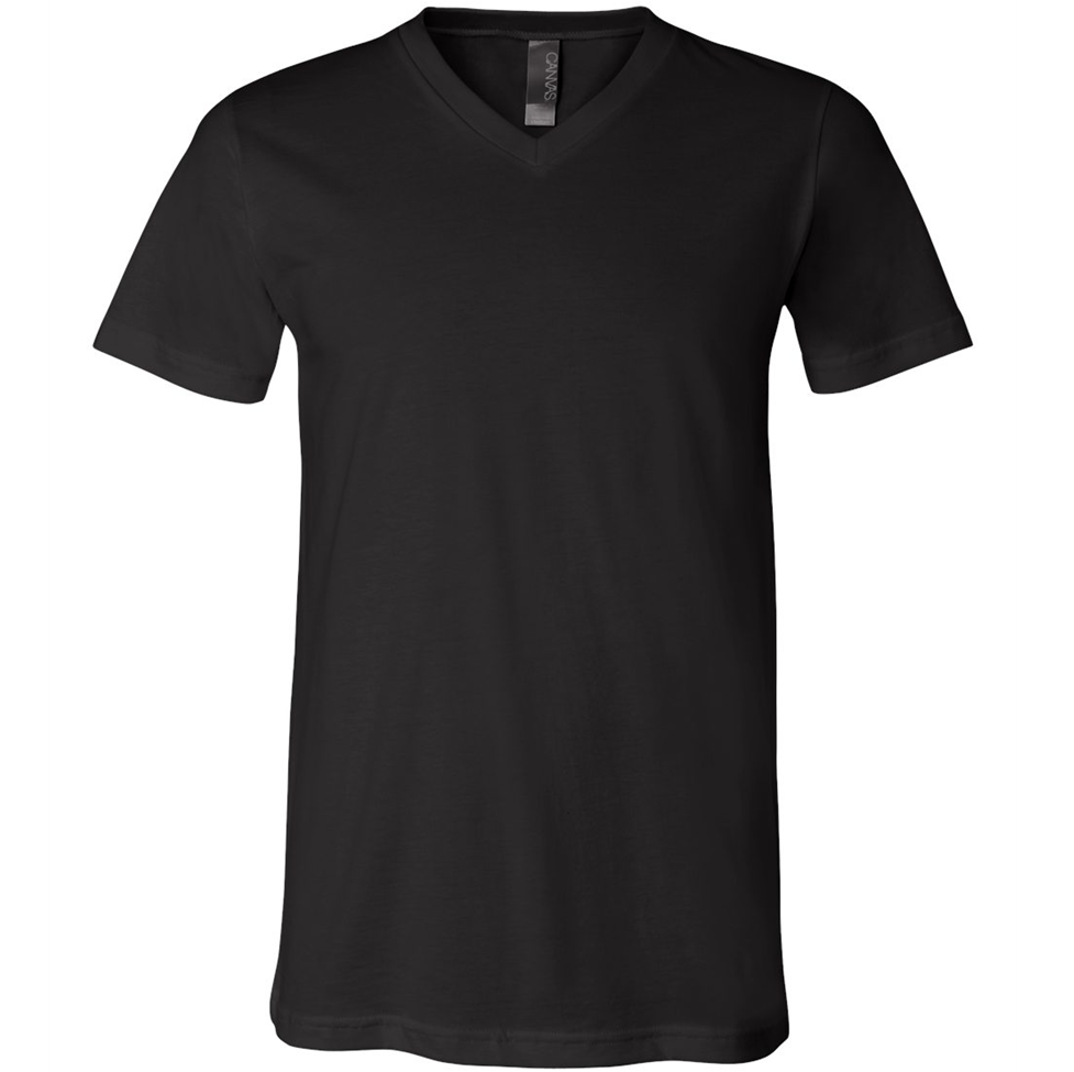 Black V-neck t-shirt on a white background