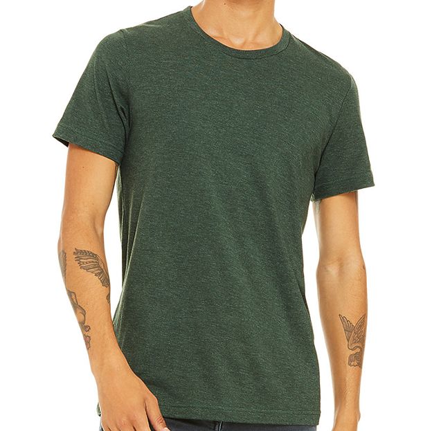 Person wearing a green t-shirt on a white background