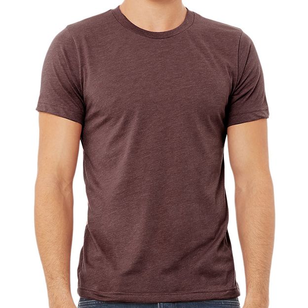 Brown t-shirt worn by a person on a white background