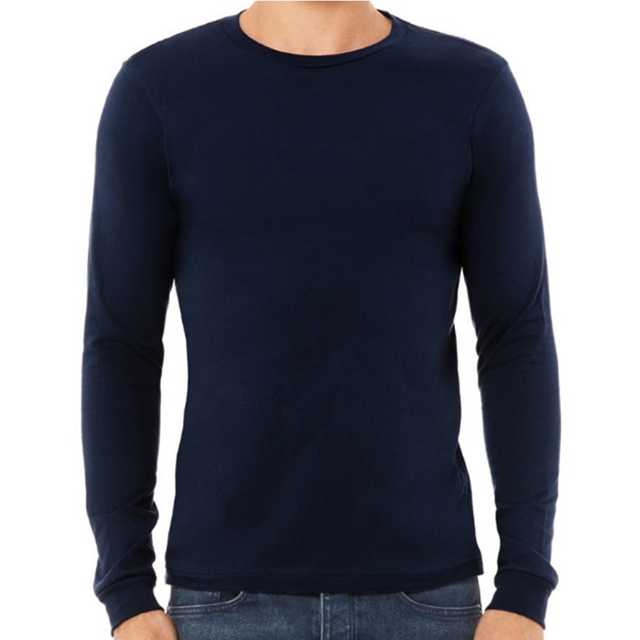 Navy blue long-sleeve shirt on a white background