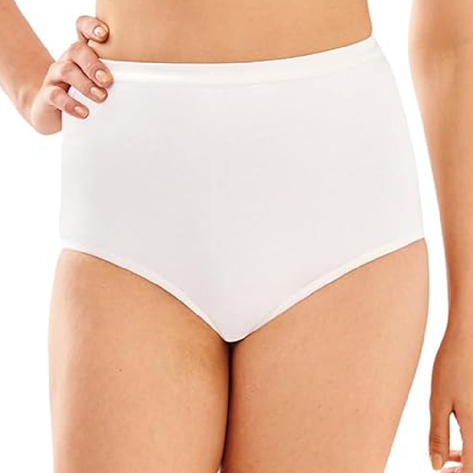 White high-waisted bikini bottom on a white background