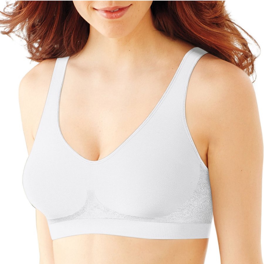 White bra worn by a person on a white background