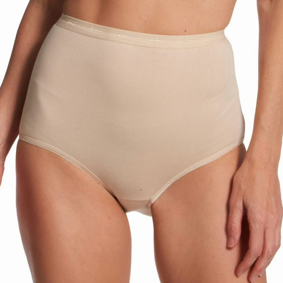 Beige high-waisted underwear on a white background