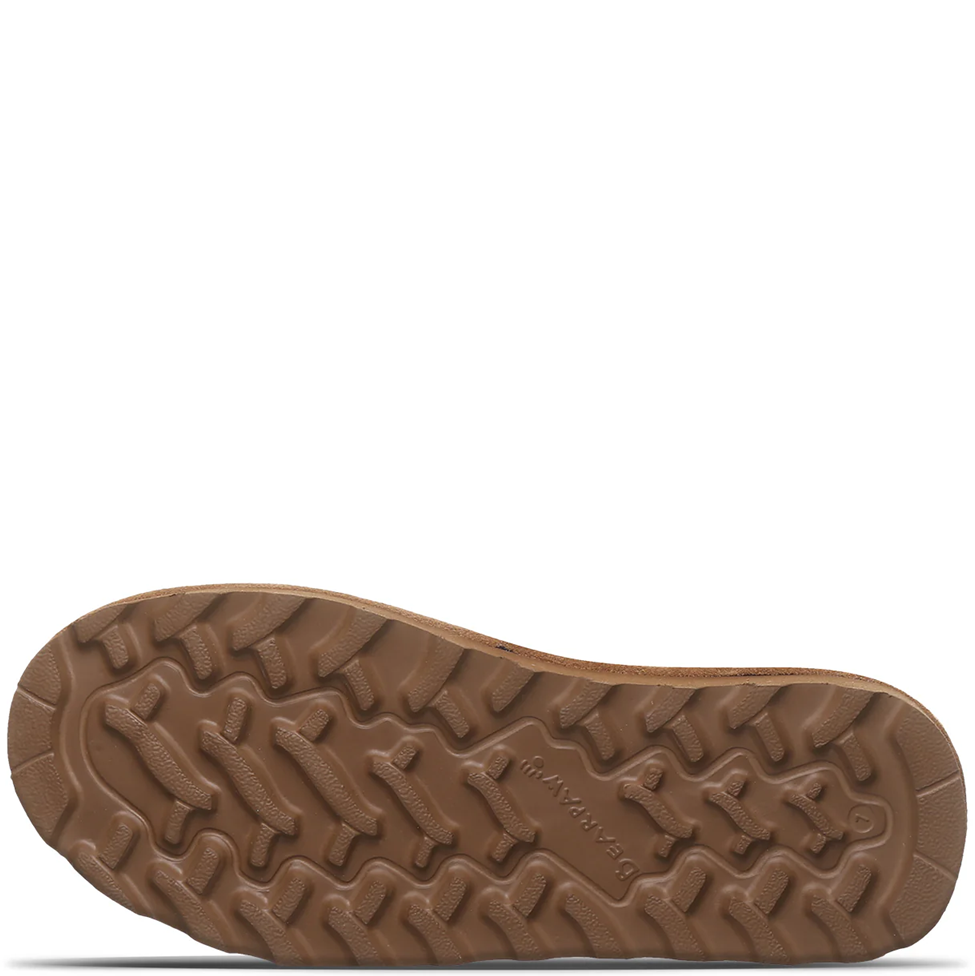 Brown sole of a shoe with tread pattern on a white background