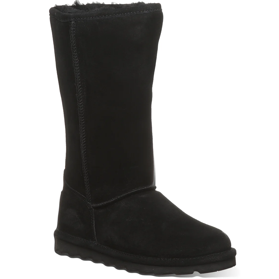 Black suede boot on a white background