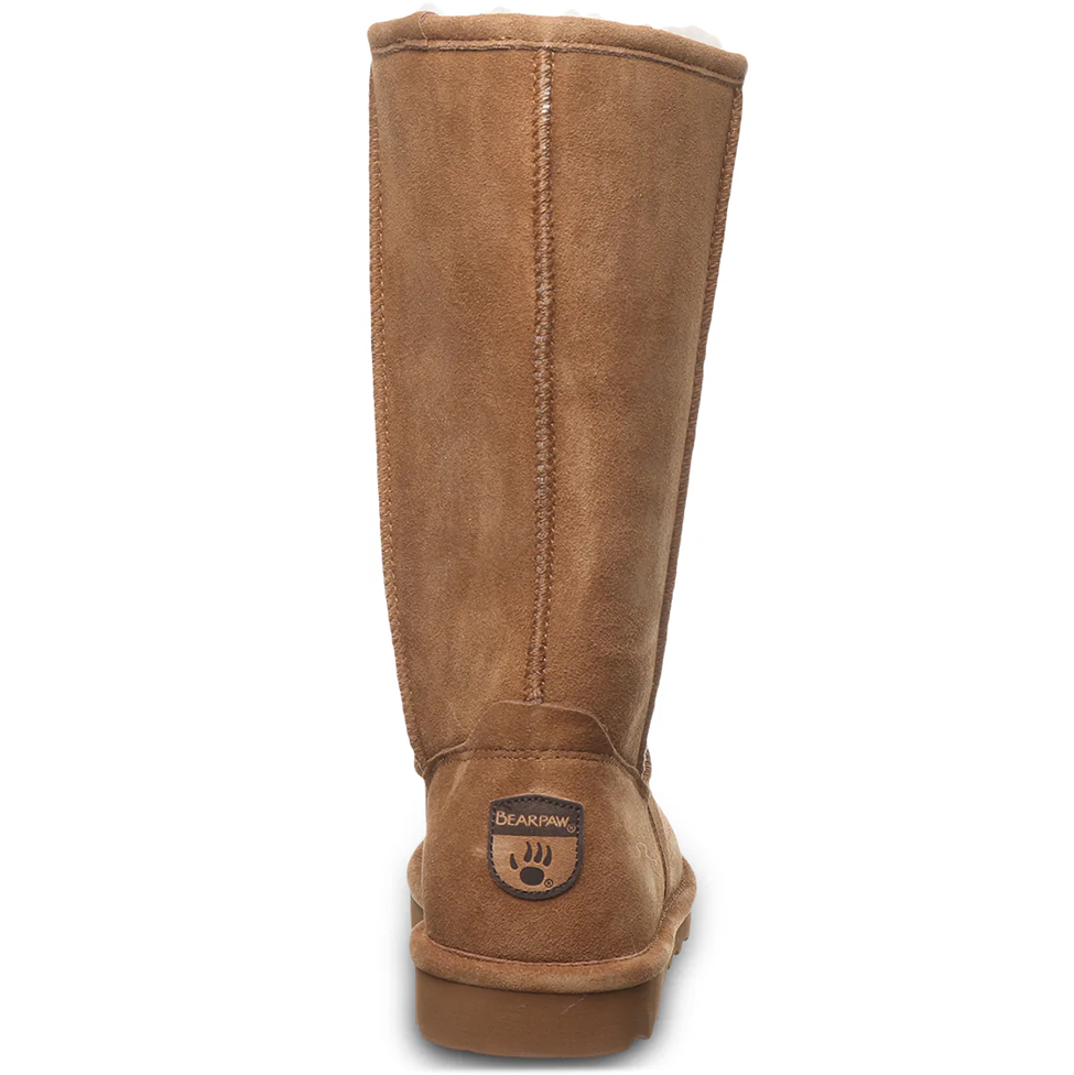 Brown boot with a visible brand logo on a white background
