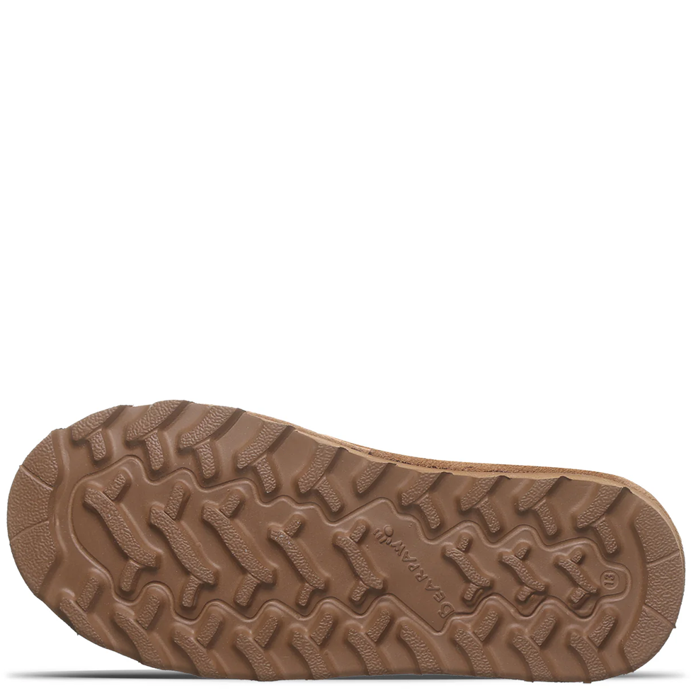 Brown shoe sole with tread pattern on a white background