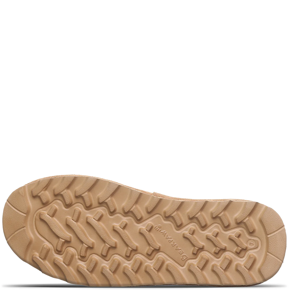 Tan shoe sole with tread pattern on a white background