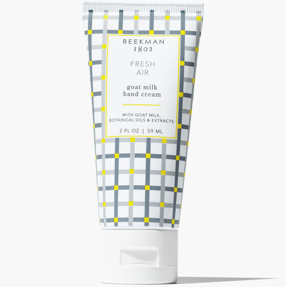 Beekman 1802 Fresh Air goat milk hand cream tube on a white background