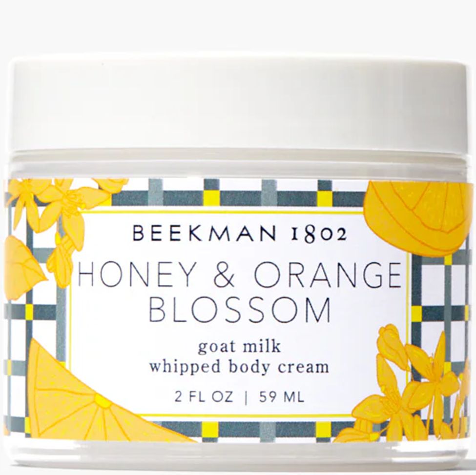 Beekman 1802 Honey & Orange Blossom whipped body cream jar on a white background