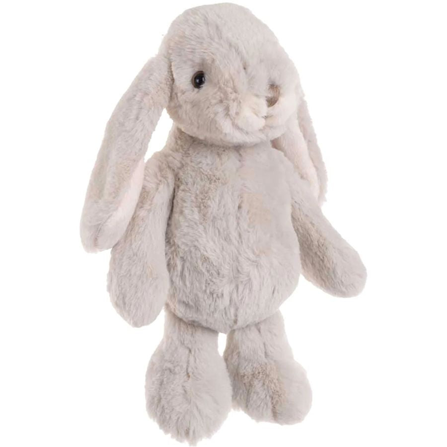 Plush toy grey rabbit on a white background