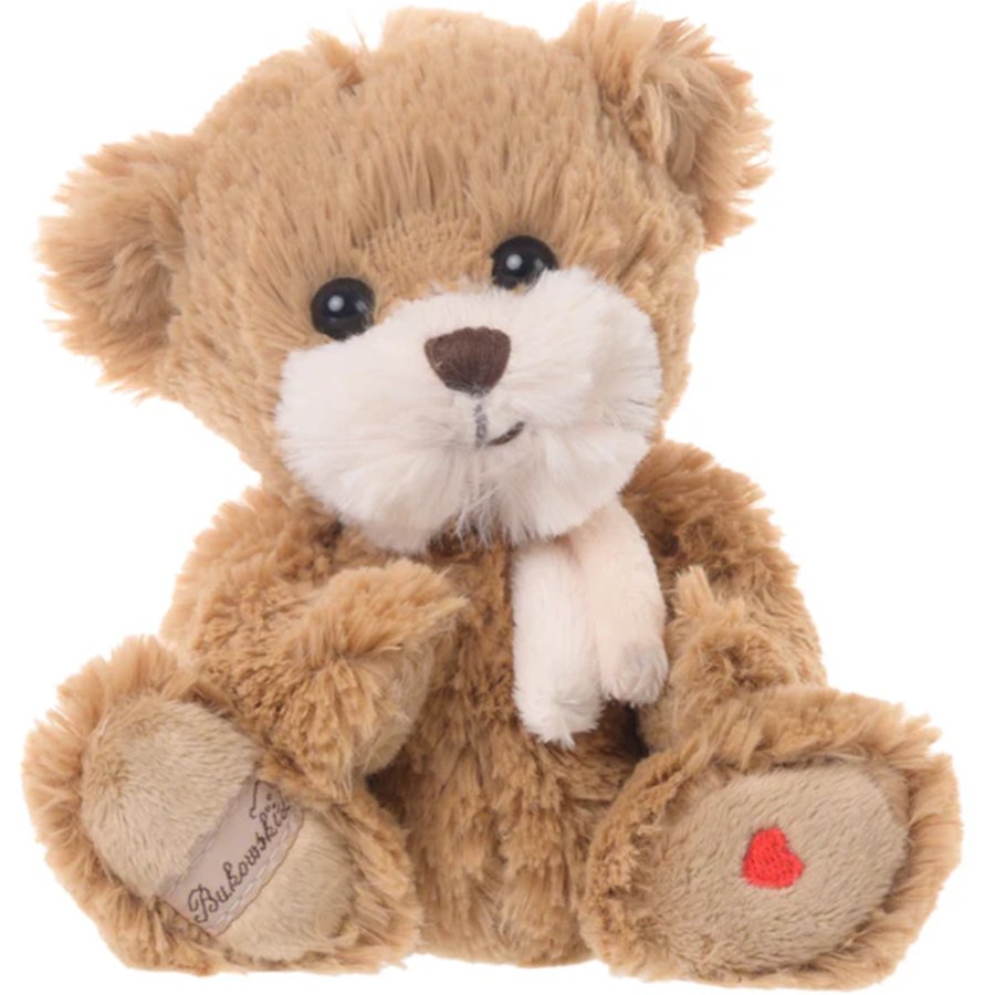 Plush teddy bear with a heart on a white background