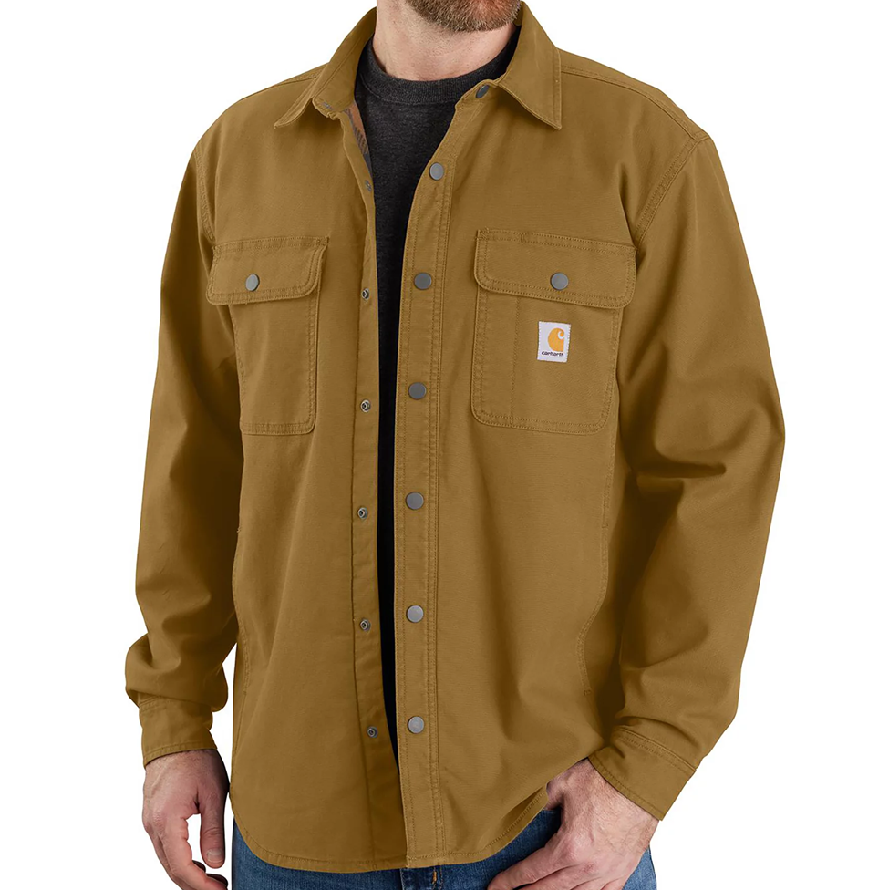 CARHARTT Fleece Lined Canvas Shirt  With Stretch- Oak Brown