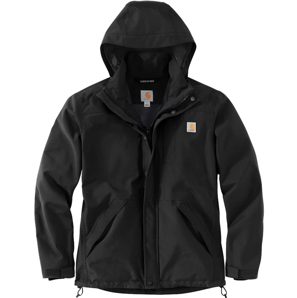 Black jacket with a hood on a white background