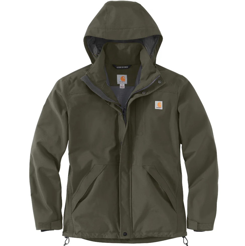 Green jacket with a hood on a white background