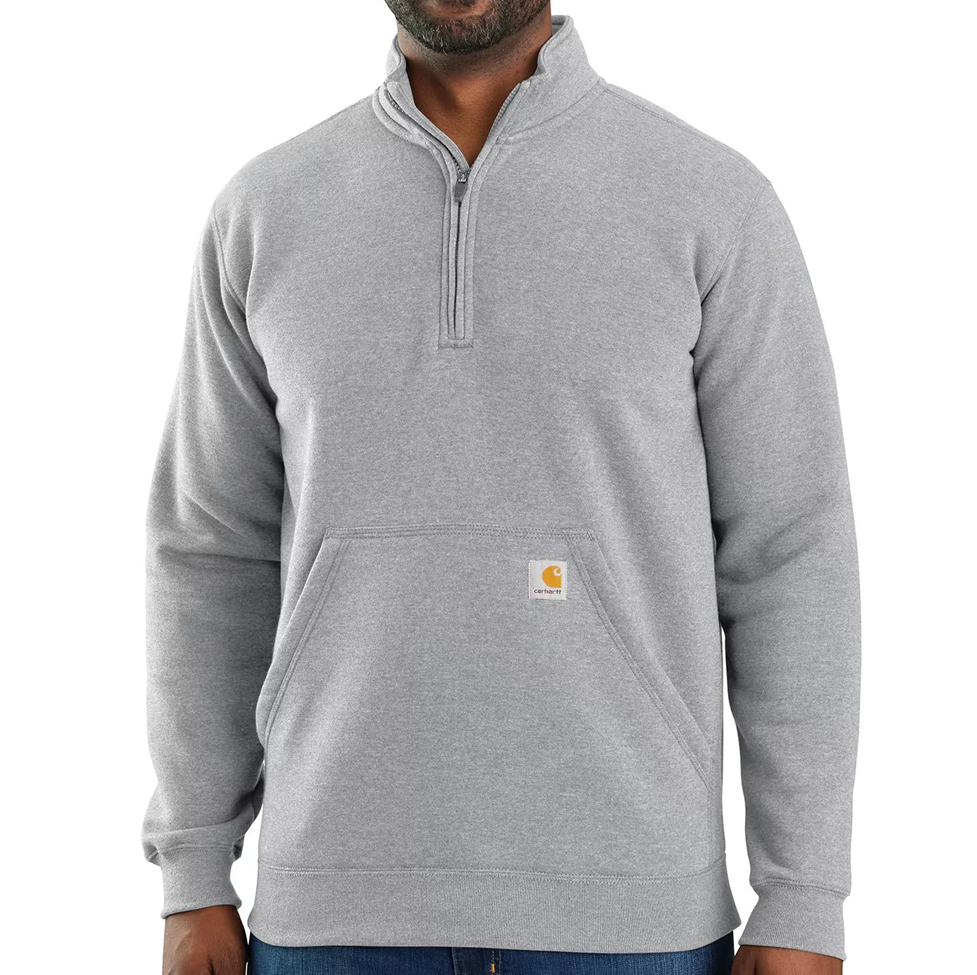 Gray pullover with a brand logo on a white background