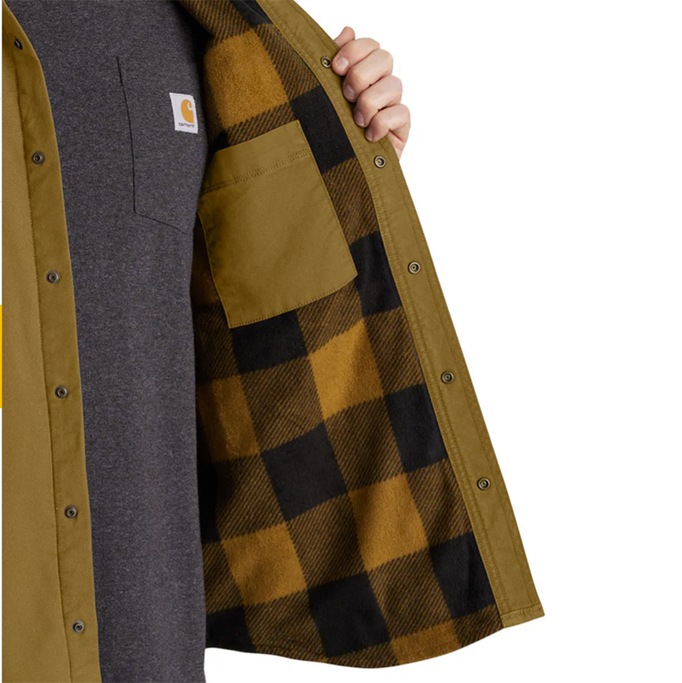 CARHARTT Fleece Lined Canvas Shirt  With Stretch- Oak Brown